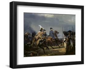 Napoleon Bonaparte on Horseback in the Battle of Iena, 14 October 1808, 1836-Emile Jean Horace Vernet-Framed Premium Giclee Print