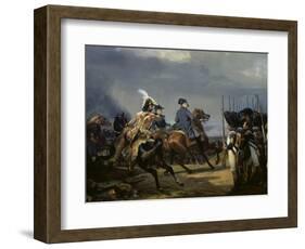 Napoleon Bonaparte on Horseback in the Battle of Iena, 14 October 1808, 1836-Emile Jean Horace Vernet-Framed Giclee Print