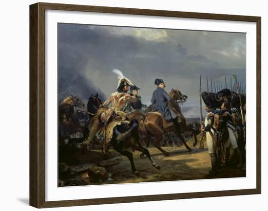 Napoleon Bonaparte on Horseback in the Battle of Iena, 14 October 1808, 1836-Emile Jean Horace Vernet-Framed Giclee Print