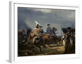 Napoleon Bonaparte on Horseback in the Battle of Iena, 14 October 1808, 1836-Emile Jean Horace Vernet-Framed Giclee Print