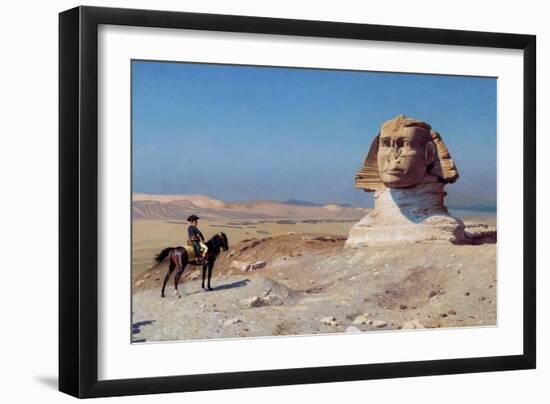 Napoleon Bonaparte on horseback standing in front of the Great Sphinx of Giza.-Vernon Lewis Gallery-Framed Art Print