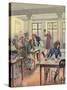 Napoleon Bonaparte Sitting in a Busy Restaurant-null-Stretched Canvas