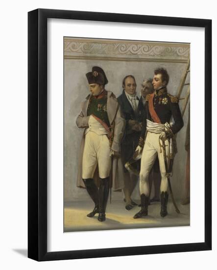 Napoléon Ier visitant l'escalier du Louvre sous la conduite des architectes Percier et Fontaine-Louis Charles Auguste Couder-Framed Giclee Print