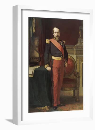 Napoléon III, en uniforme de général de Division, dans son Grand Cabinet aux Tuileries, en 1862-Hippolyte Flandrin-Framed Giclee Print