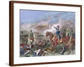 Napoleon III in the Battle of Solferino (1859). Colored Engraving.-Tarker-Framed Giclee Print