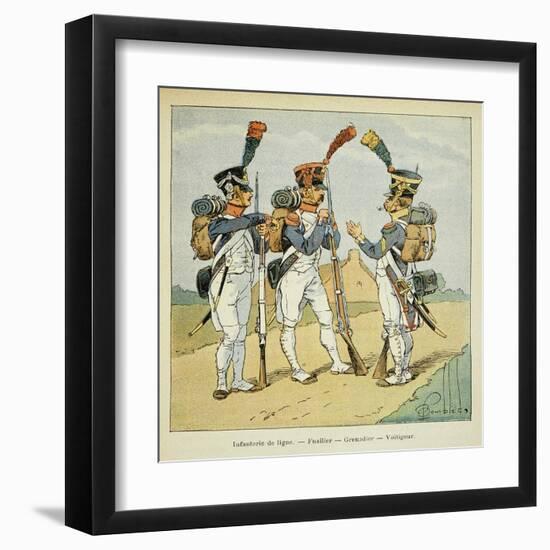 Napoleonic Wars, French Army. Line Infantry: Fusilier, Grenadier and Voltigeur-Louis Bombled-Framed Art Print