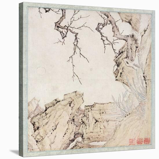 Narcissus, Plum Tree and Landscape-Lu Zhi-Stretched Canvas