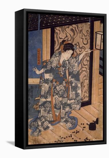 Nareginu, Mikawa No Zenji's Daughter, by Utagawa Kuniyoshi-Kuniyoshi Utagawa-Framed Stretched Canvas