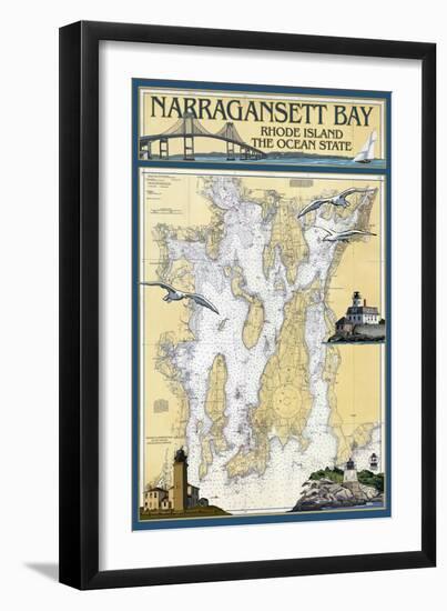 Narragansett Bay, Rhode Island Nautical Chart-Lantern Press-Framed Art Print