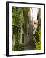 Narrow alley with historic stone buildings, Trogir, Dalamatia, Croatia-Merrill Images-Framed Photographic Print