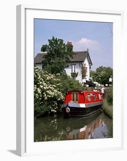 Narrow Boat and Lock, Aylesbury Arm of the Grand Union Canal, Buckinghamshire, England-Philip Craven-Framed Photographic Print