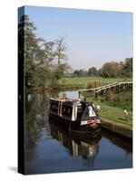 Narrow Boat Moored Waiting to Enter Craft Lock, Sutton Green, Surrey, England-Pearl Bucknall-Stretched Canvas