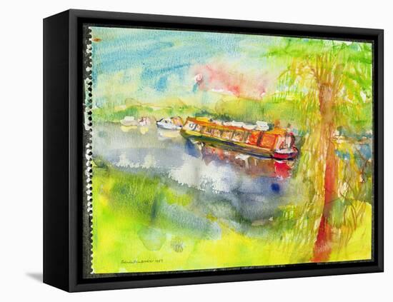 Narrow Boat on the River Lea-Brenda Brin Booker-Framed Stretched Canvas