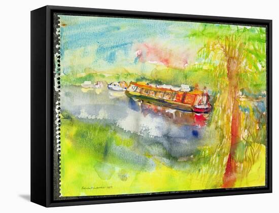 Narrow Boat on the River Lea-Brenda Brin Booker-Framed Stretched Canvas