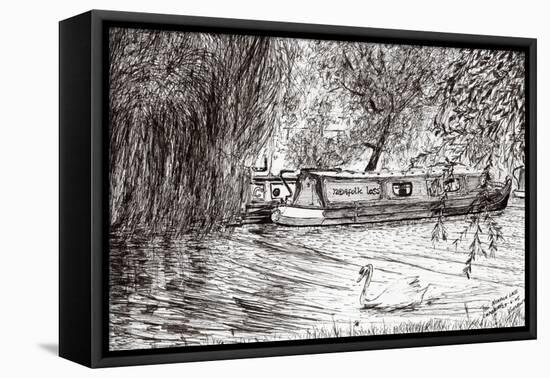 Narrow boats Cambridge, 2005,-Vincent Alexander Booth-Framed Stretched Canvas