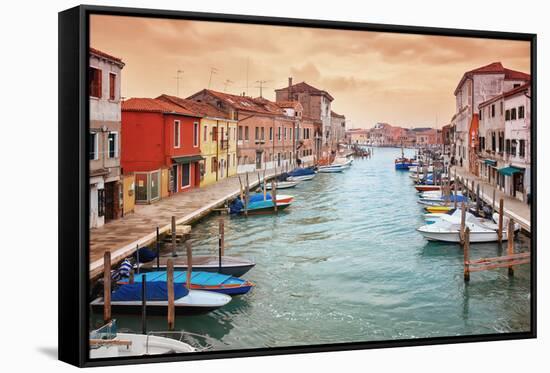 Narrow Canal among Old Colorful Houses on Island of Murano, near Venice in Italy.-Petr Jilek-Framed Stretched Canvas