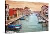 Narrow Canal among Old Colorful Houses on Island of Murano, near Venice in Italy.-Petr Jilek-Stretched Canvas