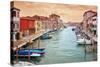 Narrow Canal among Old Colorful Houses on Island of Murano, near Venice in Italy.-Petr Jilek-Stretched Canvas