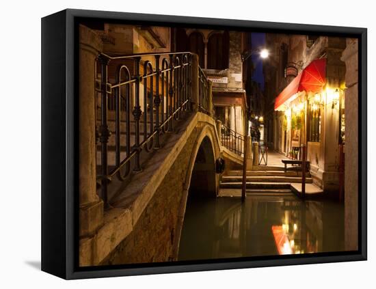 Narrow Canal in Venice at Night, Italy.  Ponte Dei Ferai-A_nella-Framed Stretched Canvas
