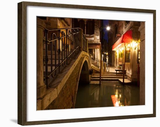 Narrow Canal in Venice at Night, Italy.  Ponte Dei Ferai-A_nella-Framed Photographic Print