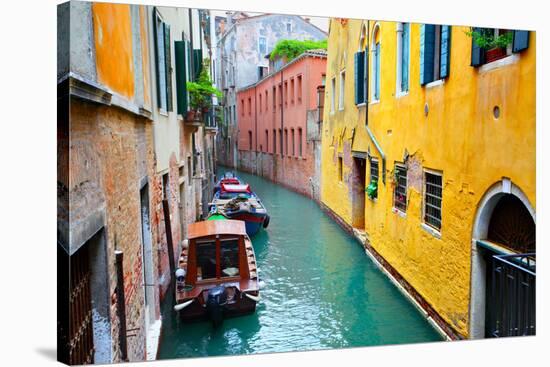 Narrow Canal with Boats in Venice, Italy-Zoom-zoom-Stretched Canvas