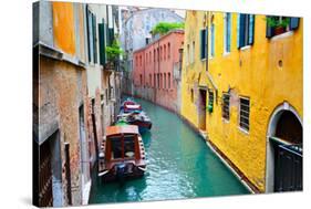 Narrow Canal with Boats in Venice, Italy-Zoom-zoom-Stretched Canvas