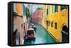 Narrow Canal with Boats in Venice, Italy-Zoom-zoom-Framed Stretched Canvas