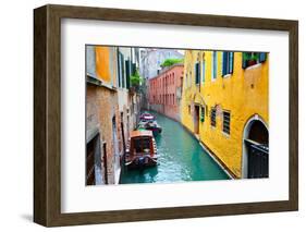 Narrow Canal with Boats in Venice, Italy-Zoom-zoom-Framed Photographic Print