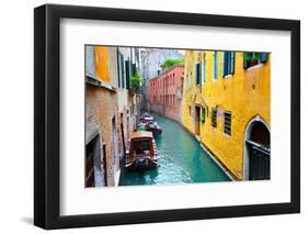 Narrow Canal with Boats in Venice, Italy-Zoom-zoom-Framed Photographic Print