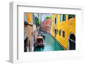 Narrow Canal with Boats in Venice, Italy-Zoom-zoom-Framed Photographic Print