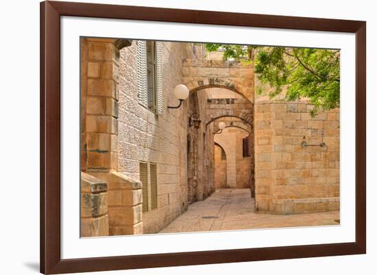 Narrow Cobbled Street among Traditional Stoned Houses of Jewish Quarter at Old Historic Part of Jer-rglinsky-Framed Photographic Print