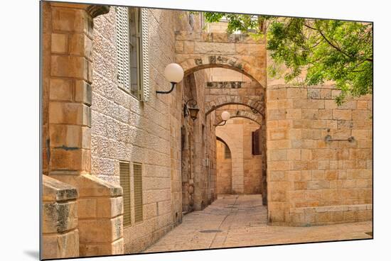 Narrow Cobbled Street among Traditional Stoned Houses of Jewish Quarter at Old Historic Part of Jer-rglinsky-Mounted Photographic Print