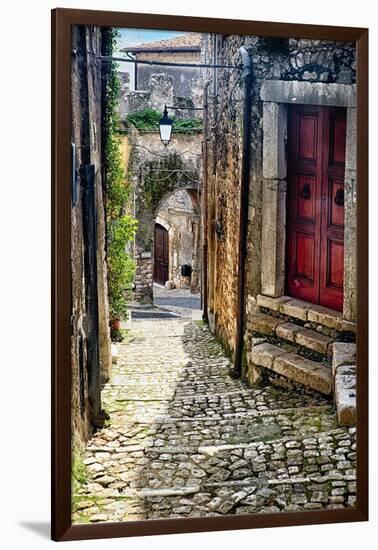 Narrow Cobblestone Sermoneta Italy-George Oze-Framed Premium Photographic Print