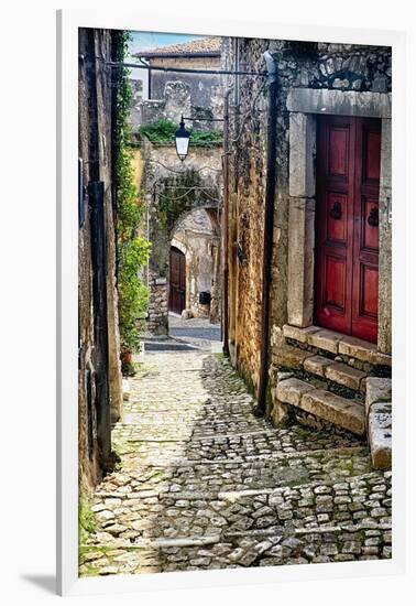 Narrow Cobblestone Sermoneta Italy-George Oze-Framed Photographic Print