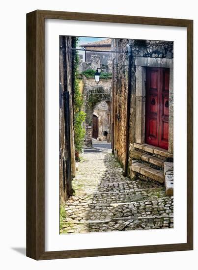 Narrow Cobblestone Sermoneta Italy-George Oze-Framed Photographic Print