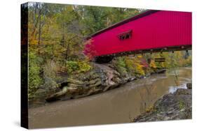 Narrow Covered Bridge over Sugar Creek in Parke County, Indiana, USA-Chuck Haney-Stretched Canvas