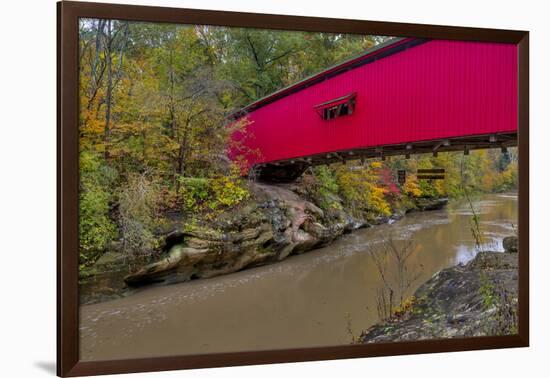 Narrow Covered Bridge over Sugar Creek in Parke County, Indiana, USA-Chuck Haney-Framed Photographic Print