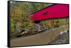 Narrow Covered Bridge over Sugar Creek in Parke County, Indiana, USA-Chuck Haney-Framed Stretched Canvas