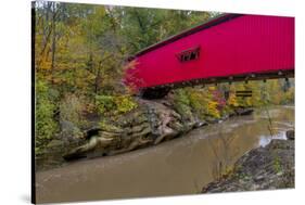 Narrow Covered Bridge over Sugar Creek in Parke County, Indiana, USA-Chuck Haney-Stretched Canvas