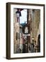 Narrow Medieval Street with Signs and Lamps, Sermoneta, Italy-George Oze-Framed Photographic Print