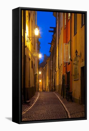 Narrow Street at Dusk, Gamla Stan, Stockholm, Sweden, Scandinavia, Europe-Frank Fell-Framed Stretched Canvas