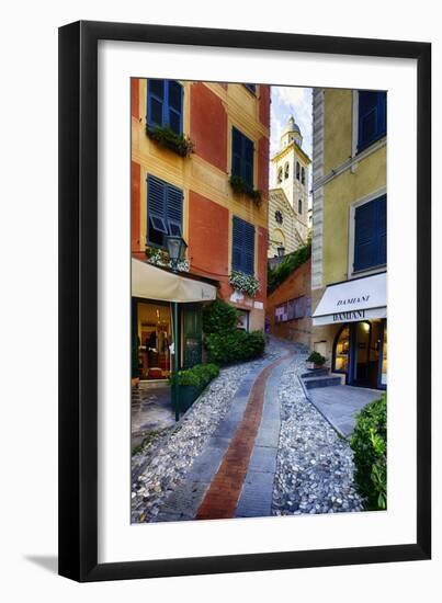 Narrow Street Leading Up To A Church In Portofino-George Oze-Framed Photographic Print
