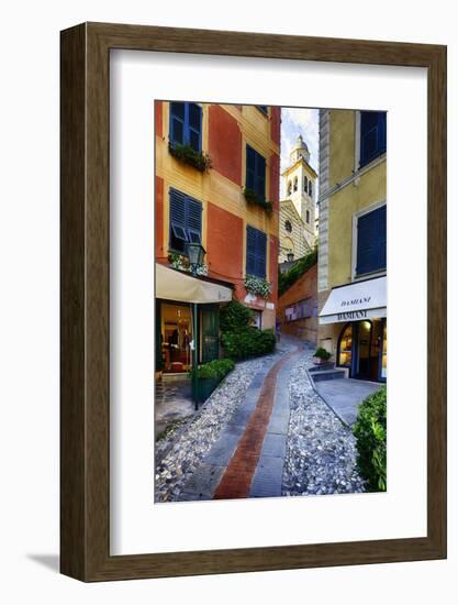 Narrow Street Leading Up To A Church In Portofino-George Oze-Framed Photographic Print