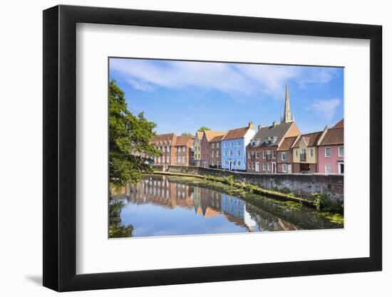 Narrow street Quayside and bright painted houses by the River Wensum, Norwich, Norfolk, East Anglia-Neale Clark-Framed Photographic Print