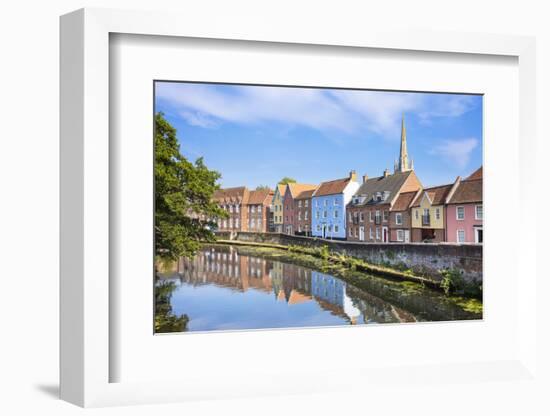 Narrow street Quayside and bright painted houses by the River Wensum, Norwich, Norfolk, East Anglia-Neale Clark-Framed Photographic Print