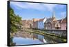 Narrow street Quayside and bright painted houses by the River Wensum, Norwich, Norfolk, East Anglia-Neale Clark-Framed Stretched Canvas