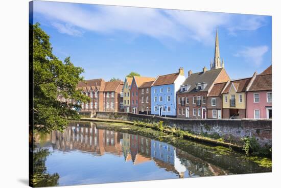 Narrow street Quayside and bright painted houses by the River Wensum, Norwich, Norfolk, East Anglia-Neale Clark-Stretched Canvas