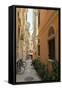 Narrow Street with Bike, Old Town, Corfu Town, Corfu, Ionian Islands, Greece-Eleanor-Framed Stretched Canvas