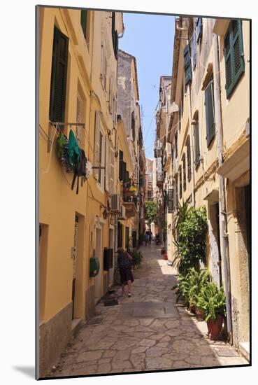 Narrow Street with Lady Sweeping, Old Town, Corfu Town-Eleanor Scriven-Mounted Photographic Print