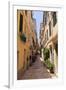 Narrow Street with Lady Sweeping, Old Town, Corfu Town-Eleanor Scriven-Framed Photographic Print